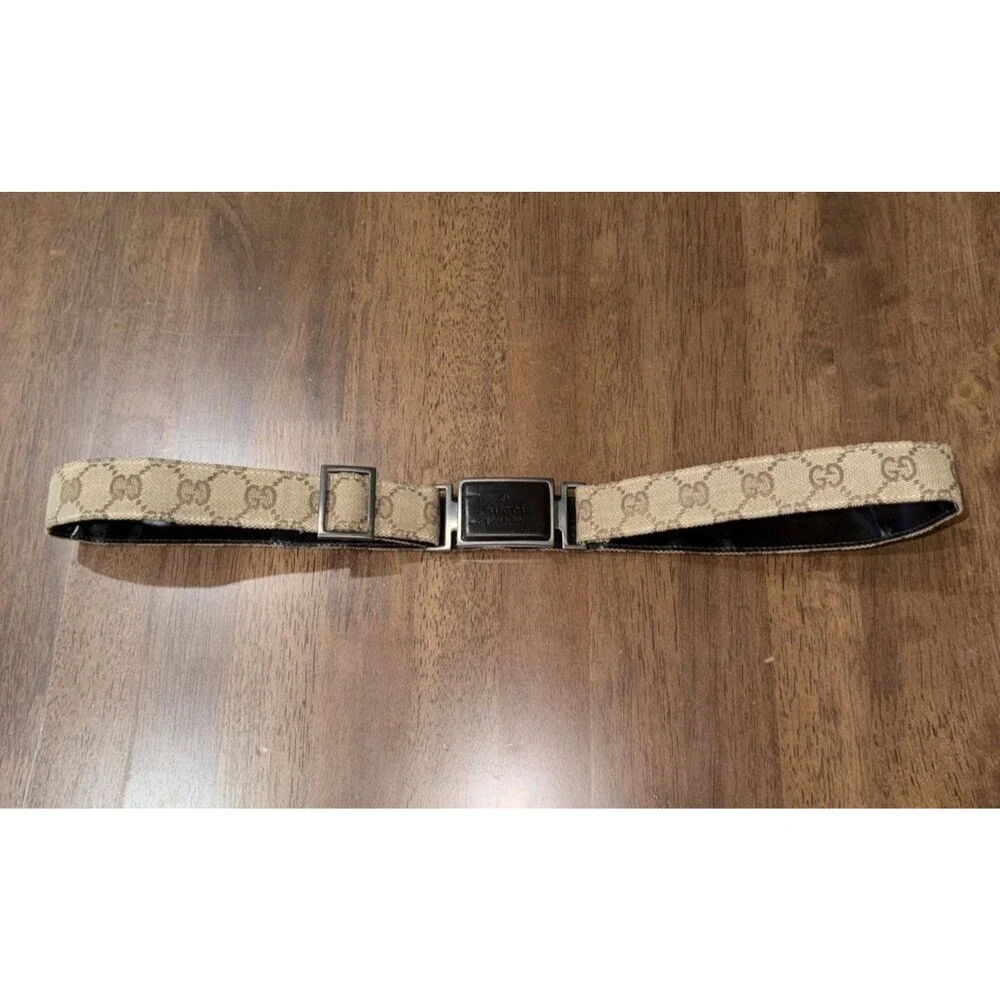 Gucci Vintage GG Monogram Canvas Belt Adjustable Brown Italy Authentic